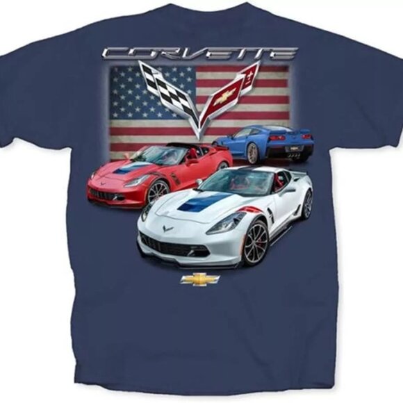 Joe Blow T's C7 Grand Sport Corvettes with Flag Men's T-Shirt - Picture 1 of 1